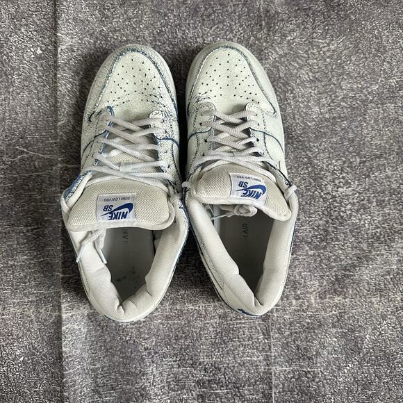 Men\'s 2019 Nike SB Duck Low Premium White Game Royal Blue Cracked Leather Sz 9 main image 6